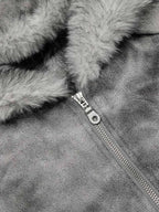Faux Suede Vintage Wash Fur Hood Padded Jacket - 2553