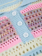 Pastel Striped Crochet Knit Short Sleeve Polo Shirt