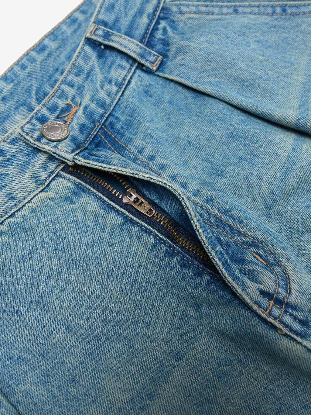 Vintage Light-Wash Pleated Barrel Jeans - 2586