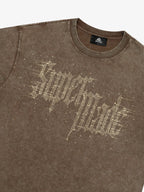 Washed Gothic Letter Imitation Diamond T-Shirt