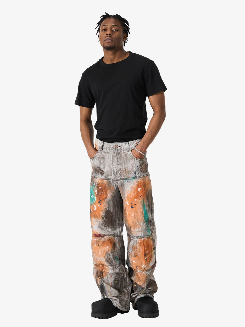 Abstrac Paint-Splattered Panel Jeans