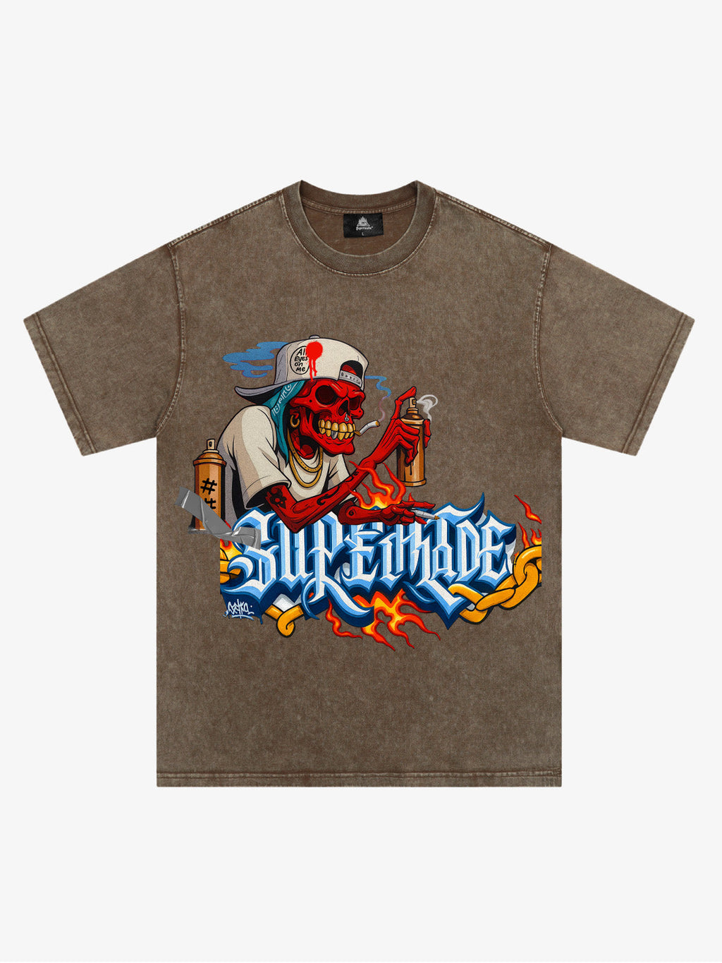 Street Skull Graffiti Artist Flame Flower Font T-Shirt