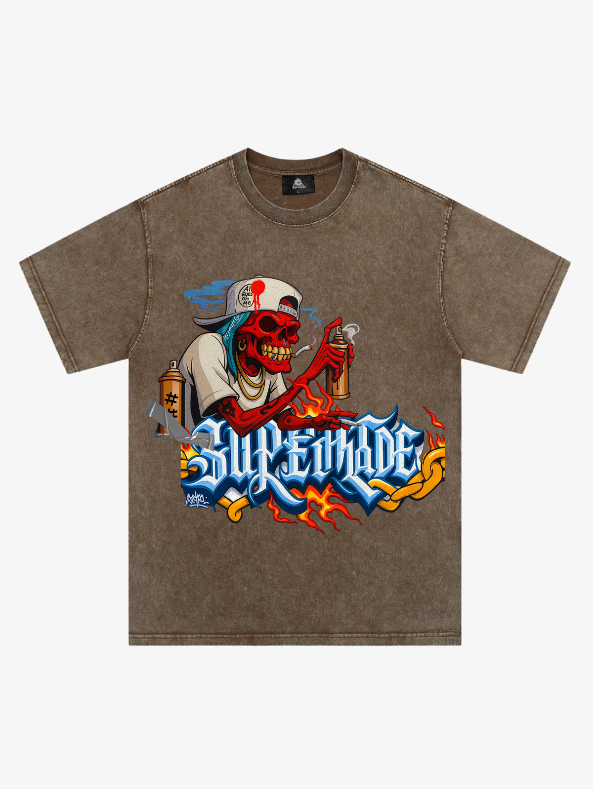 Street Skull Graffiti Artist Flame Flower Font T-Shirt