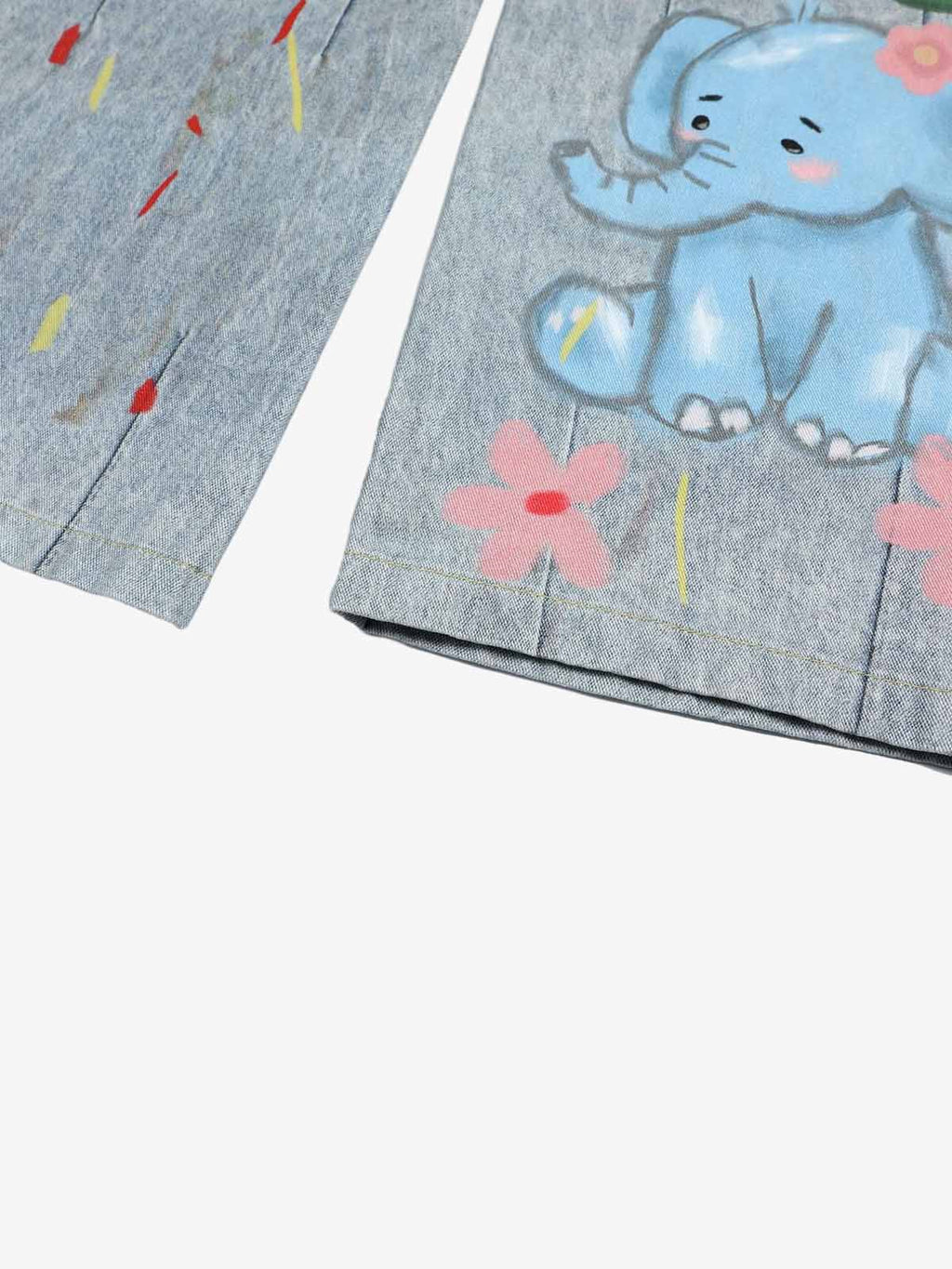 Graffiti Cartoon Animal Print Distressed Wide Leg Denim Jeans