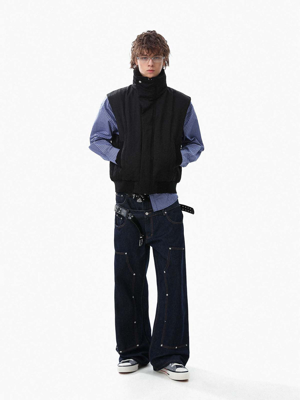 Street High-Neck Asymmetrical Placket Cotton Vest