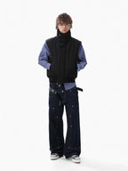 Street High-Neck Asymmetrical Placket Cotton Vest