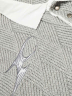 Retro Contrast Collar Embroidery Knit Sweater