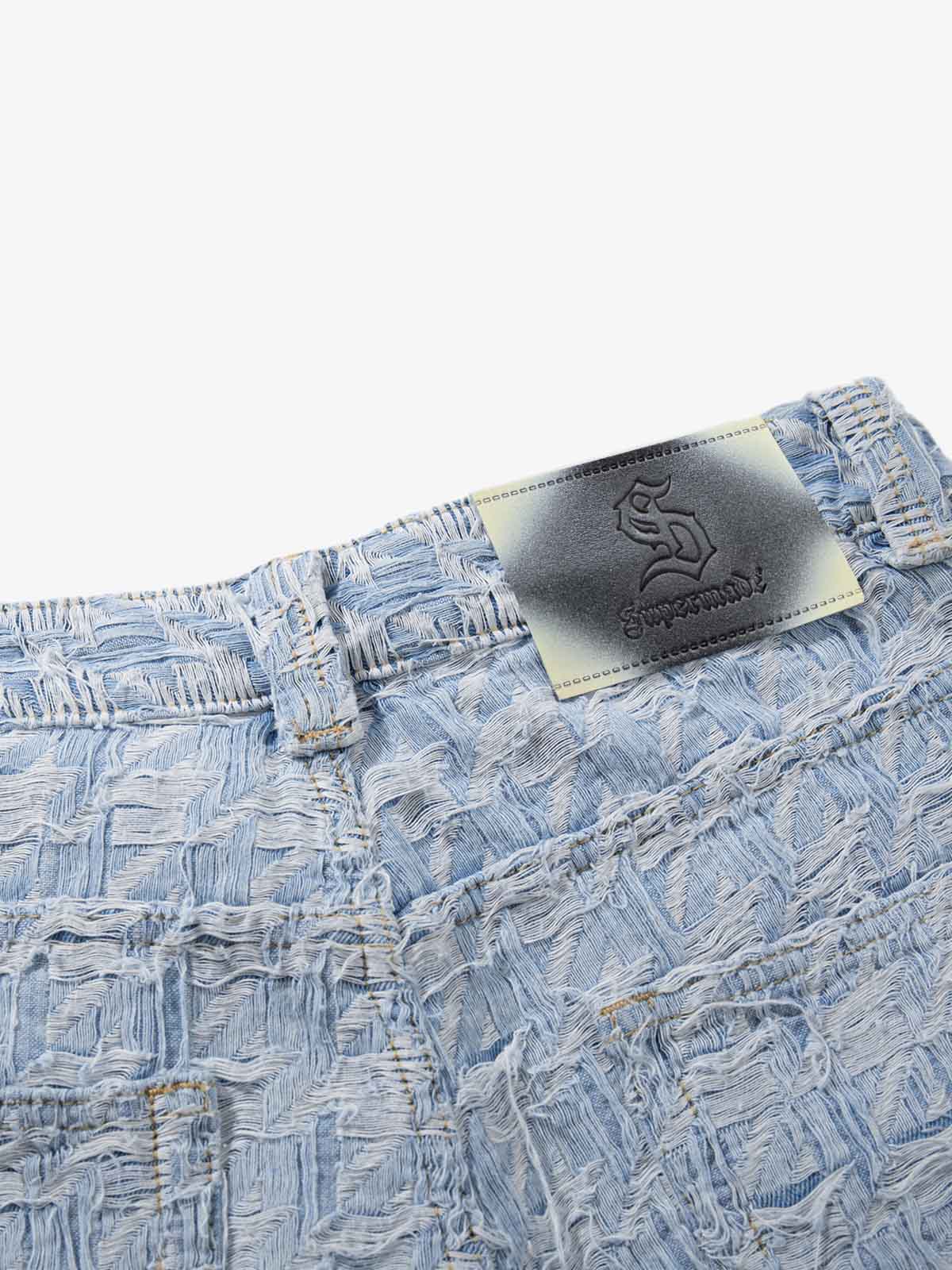 Distressed Frayed Textured Denim Jeans