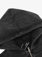 Vintage Washed Panel Construction Zip-Up Hoodie