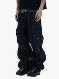 Studded Pleat Wide Leg Denim Jeans - 2606