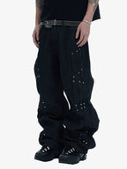 Studded Pleat Wide Leg Denim Jeans - 2606