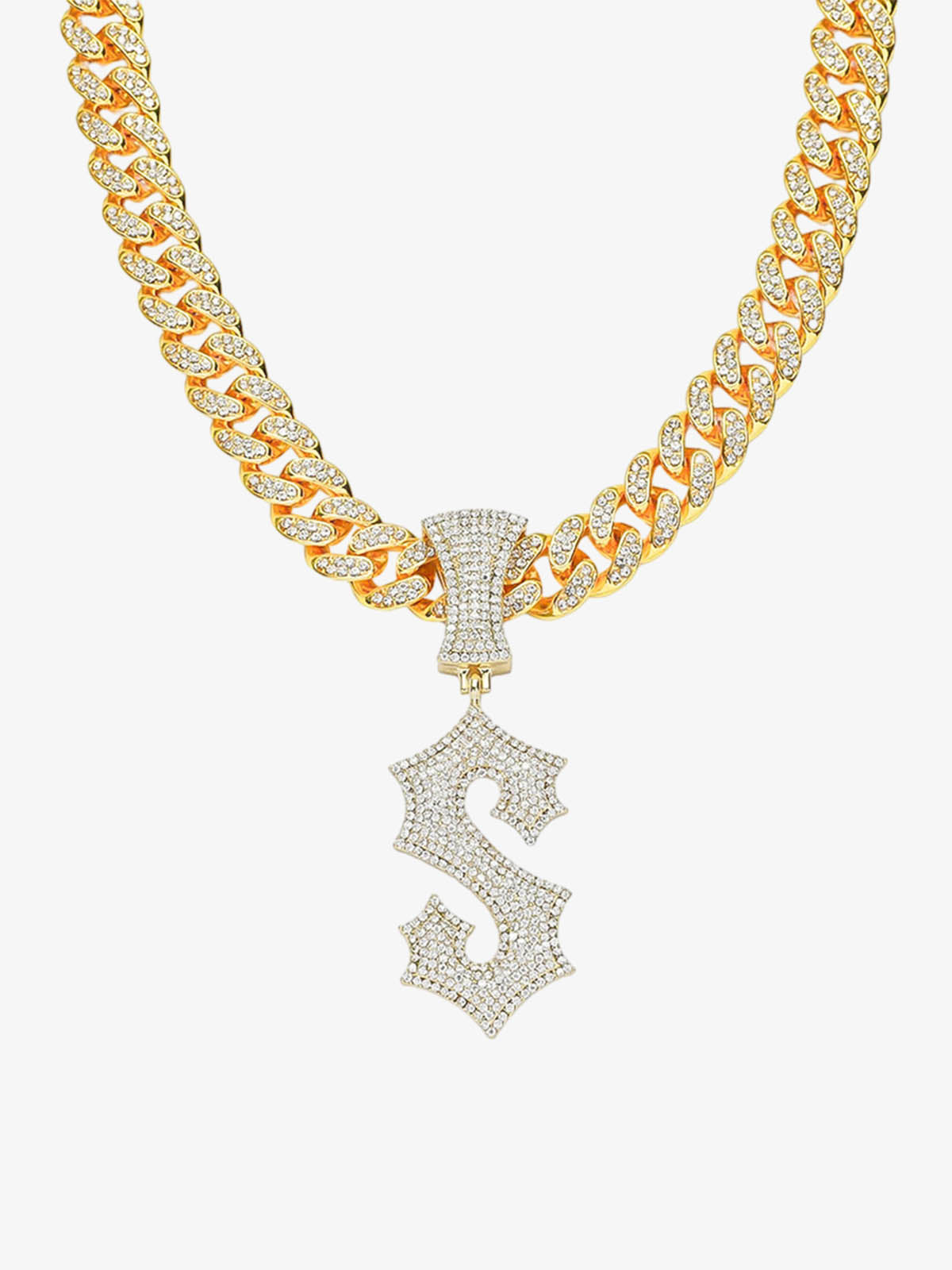 Cuban Chain Letter S Pendant Necklace