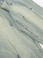 Vintage Washed Rivet-Detailed Wide Leg Jeans