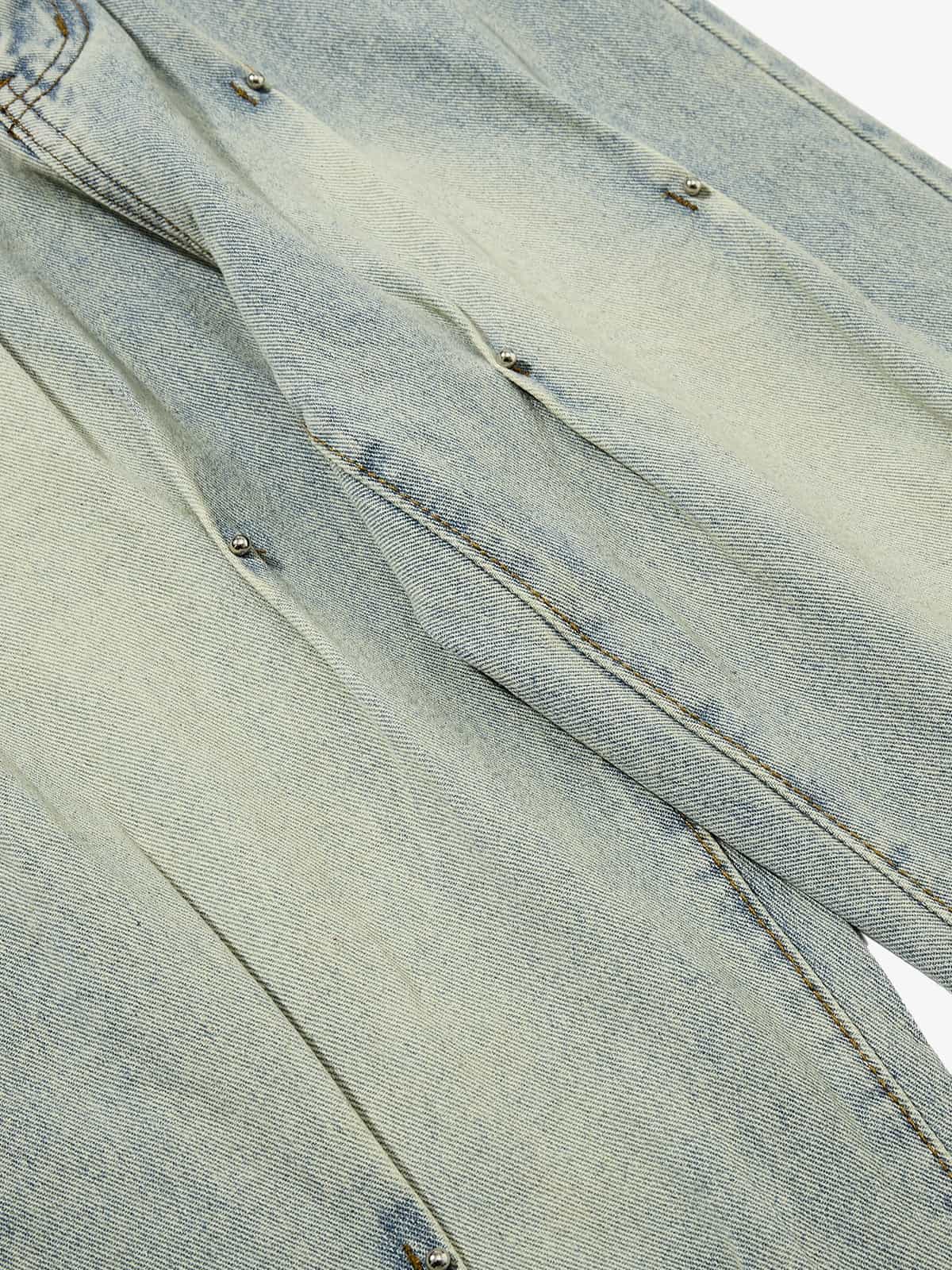 Vintage Washed Rivet-Detailed Wide Leg Jeans