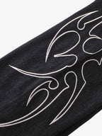 Flame Embroidered Wide Leg Washed Denim Jeans