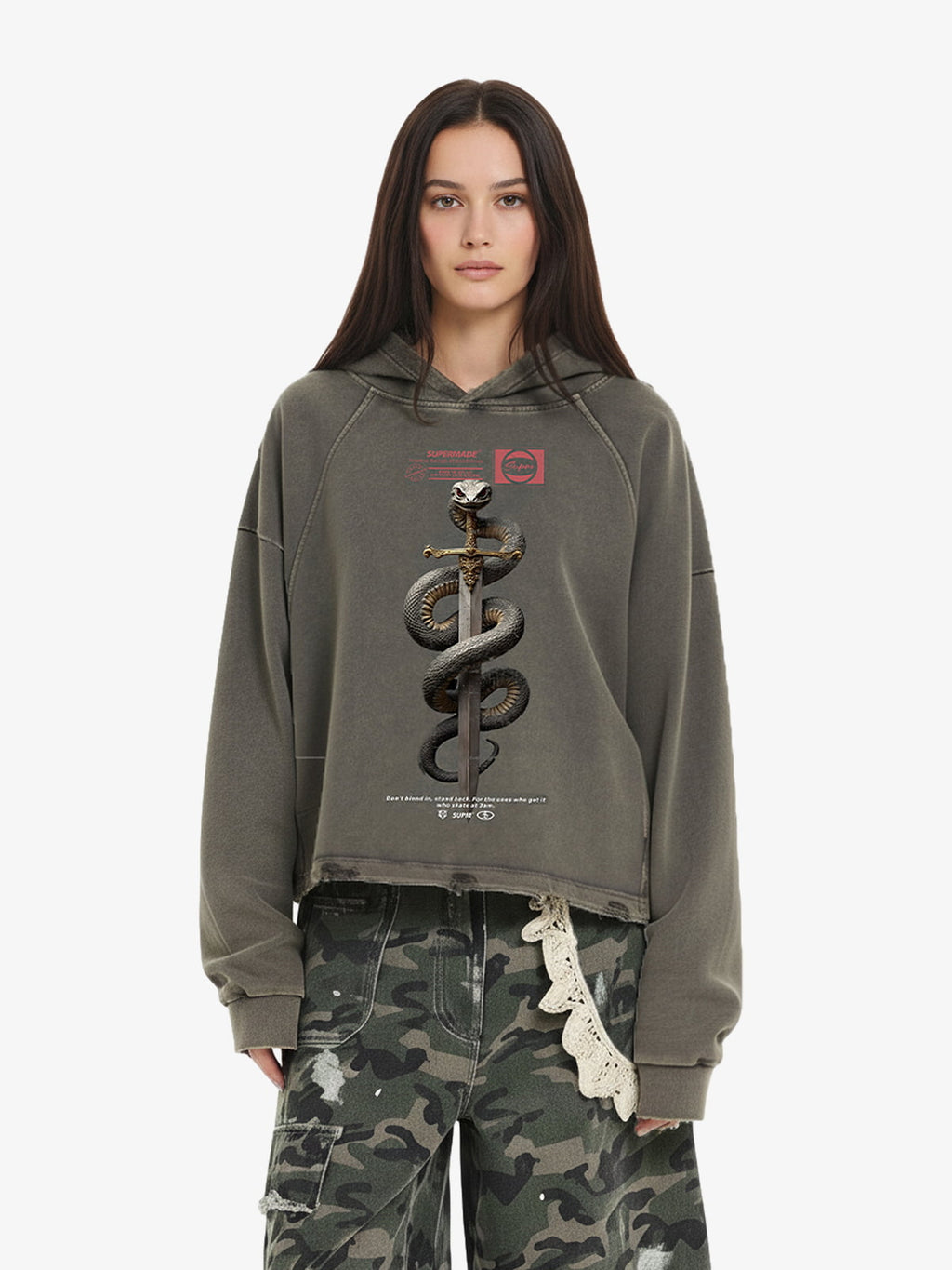 Vintage Washed Snake Staff Graphic Hoodie