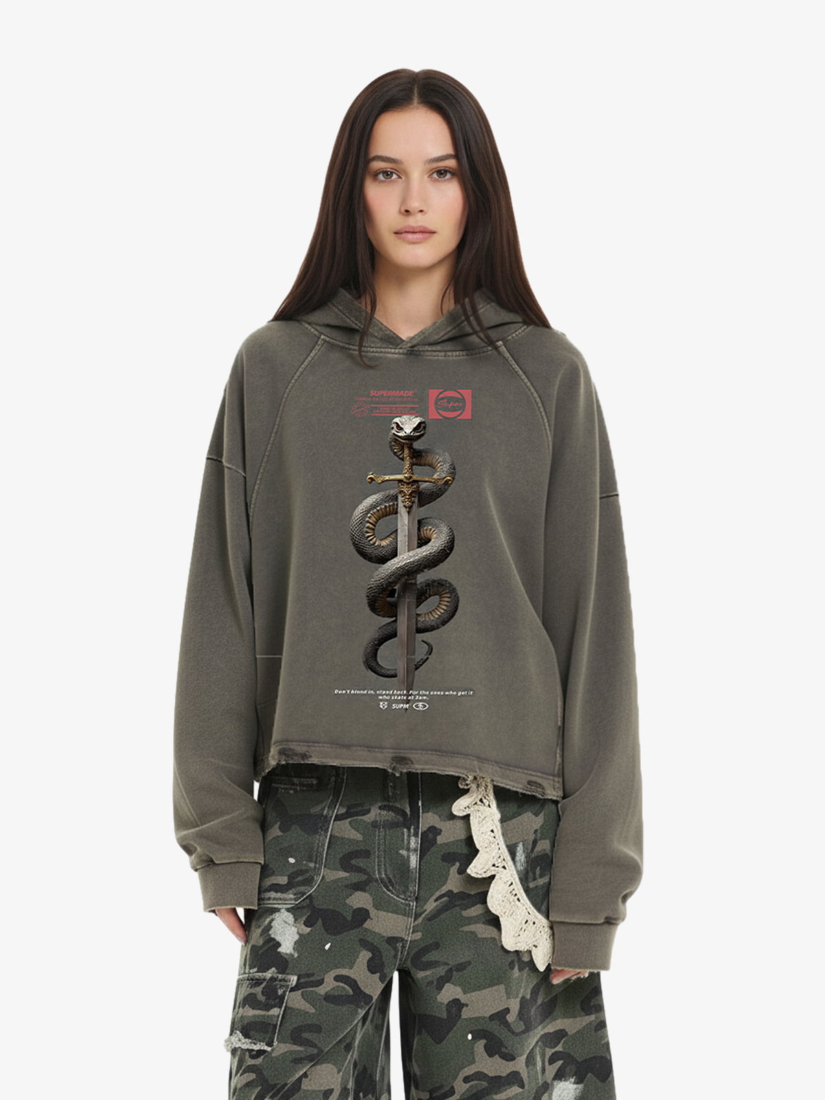 Vintage Washed Snake Staff Graphic Hoodie
