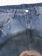 Retro Dachshund 3D Print Washed Distressed Jeans