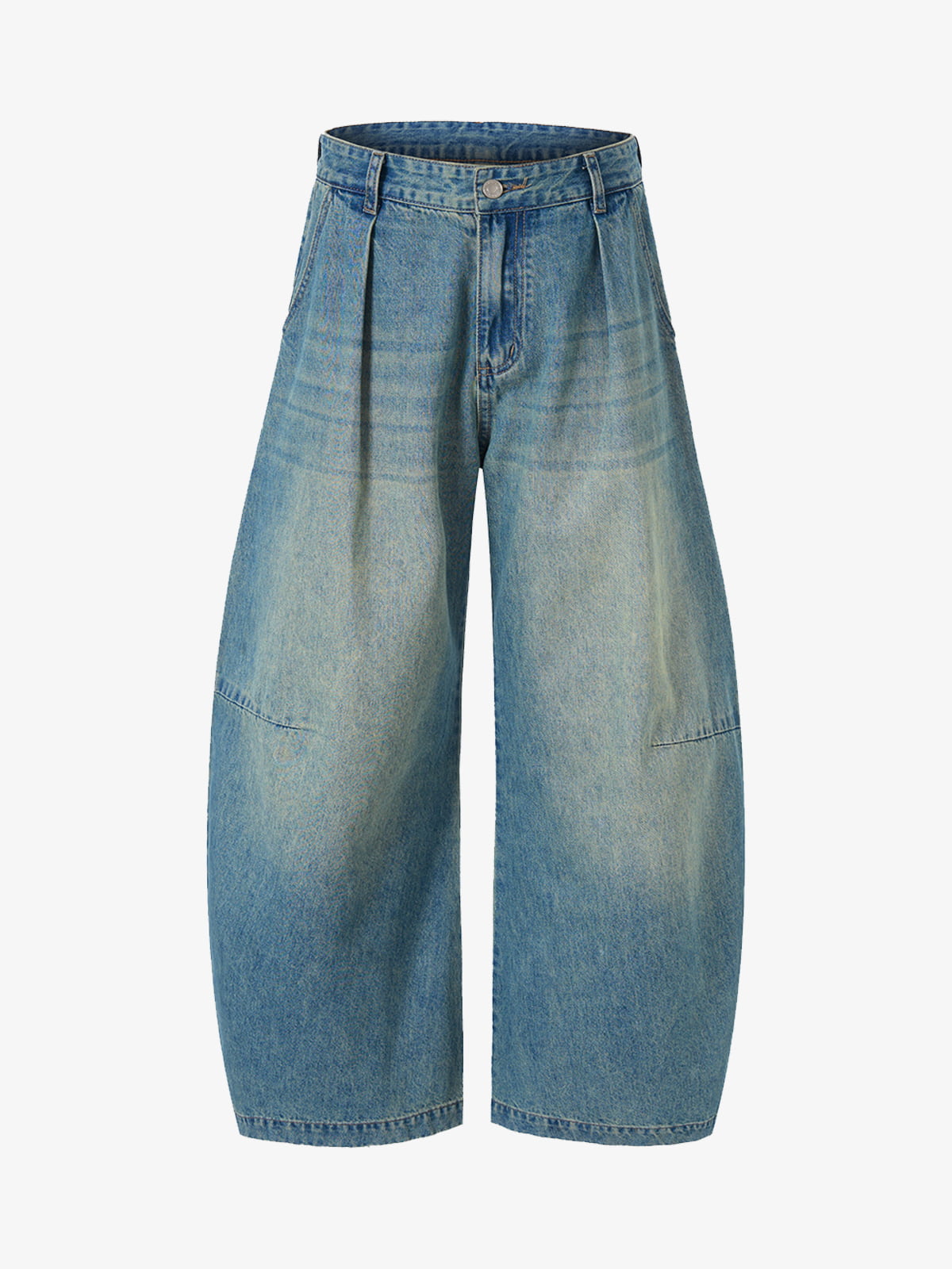 Vintage Light-Wash Pleated Barrel Jeans - 2586