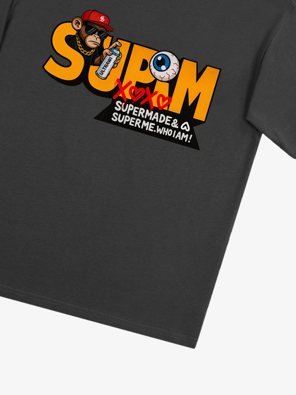 SUPM Trendy Hip-Hop Monkey Graffiti Font T-Shirt
