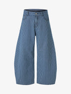 Retro Striped Colorblock Barrel Jeans