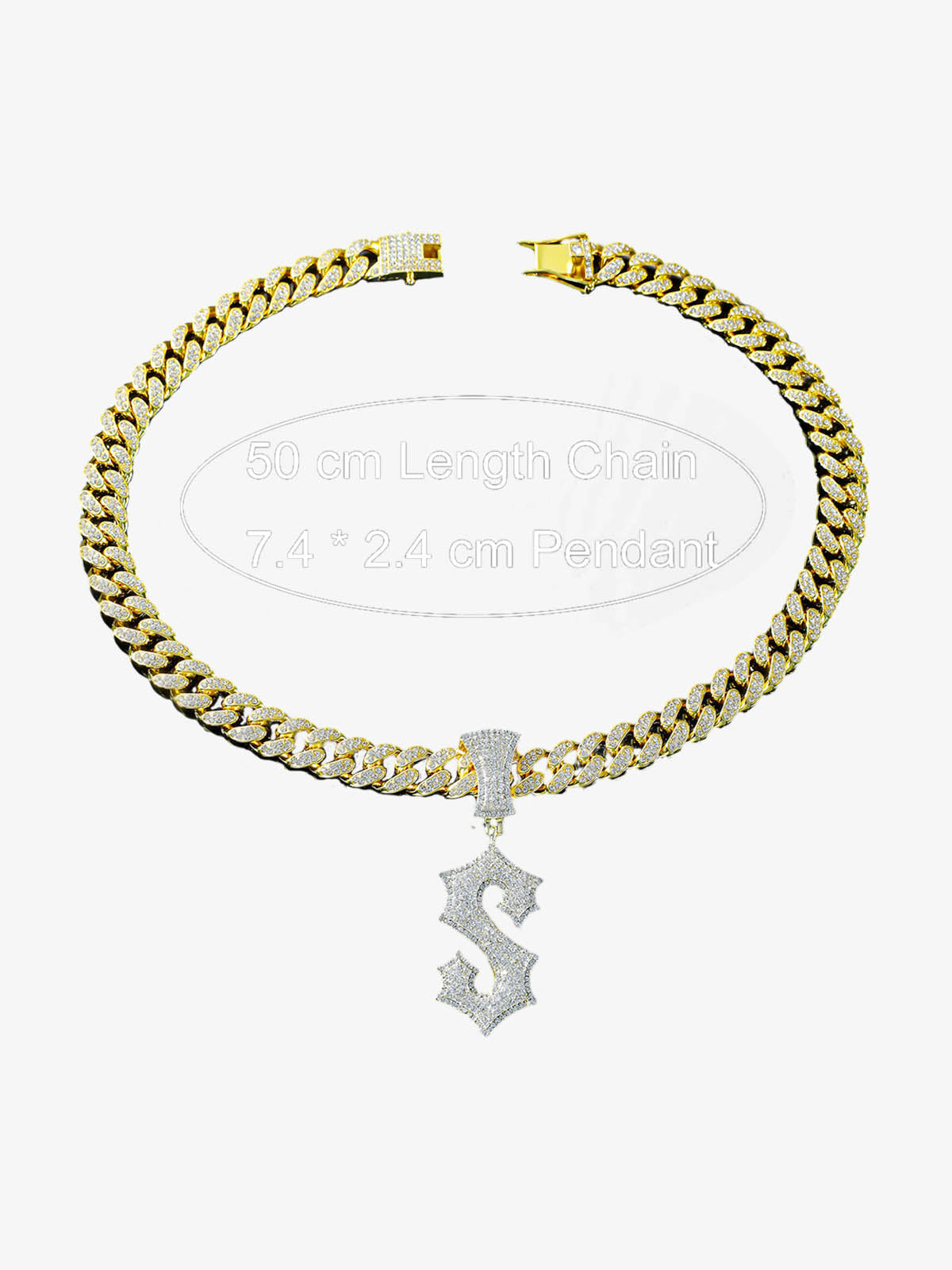 Cuban Chain Letter S Pendant Necklace