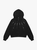 Cropped Metal Stud Zip Up Hoodie