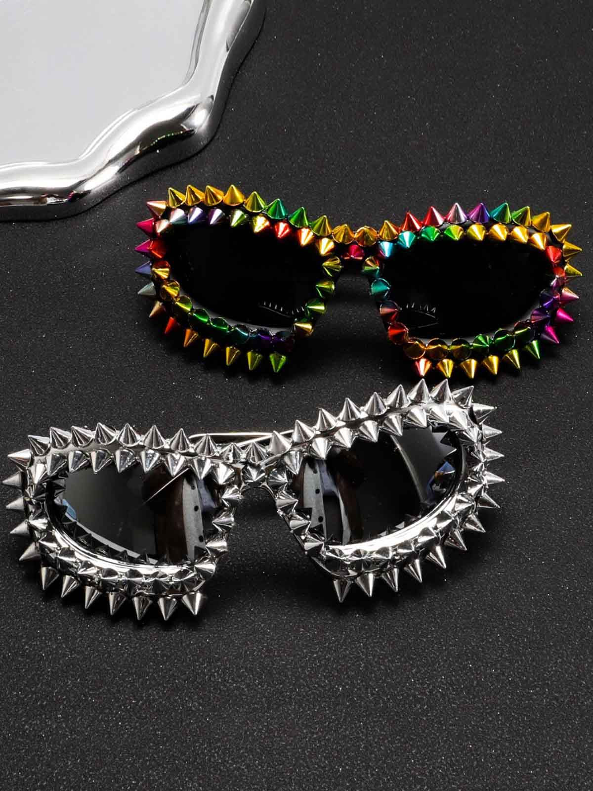 Retro High-Street Multicolor Spike Studded Sunglasses