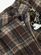 Vintage Plaid Pleated Multi-Pocket Cargo Casual Pants - 2524