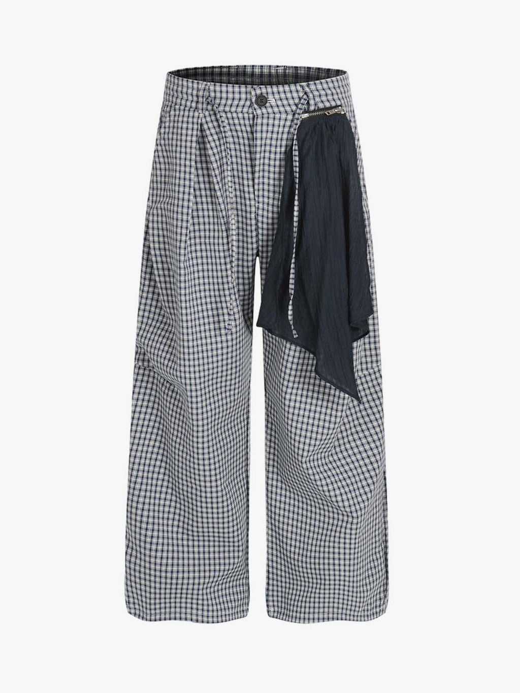 Checkered Pleated Detachable Front Panel Drawstring Pants
