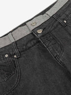 Vintage Washed Layered Waist Wide Leg Denim Jeans
