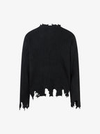 Knitted Distressed Diamond Pattern Raw Edge Sweater