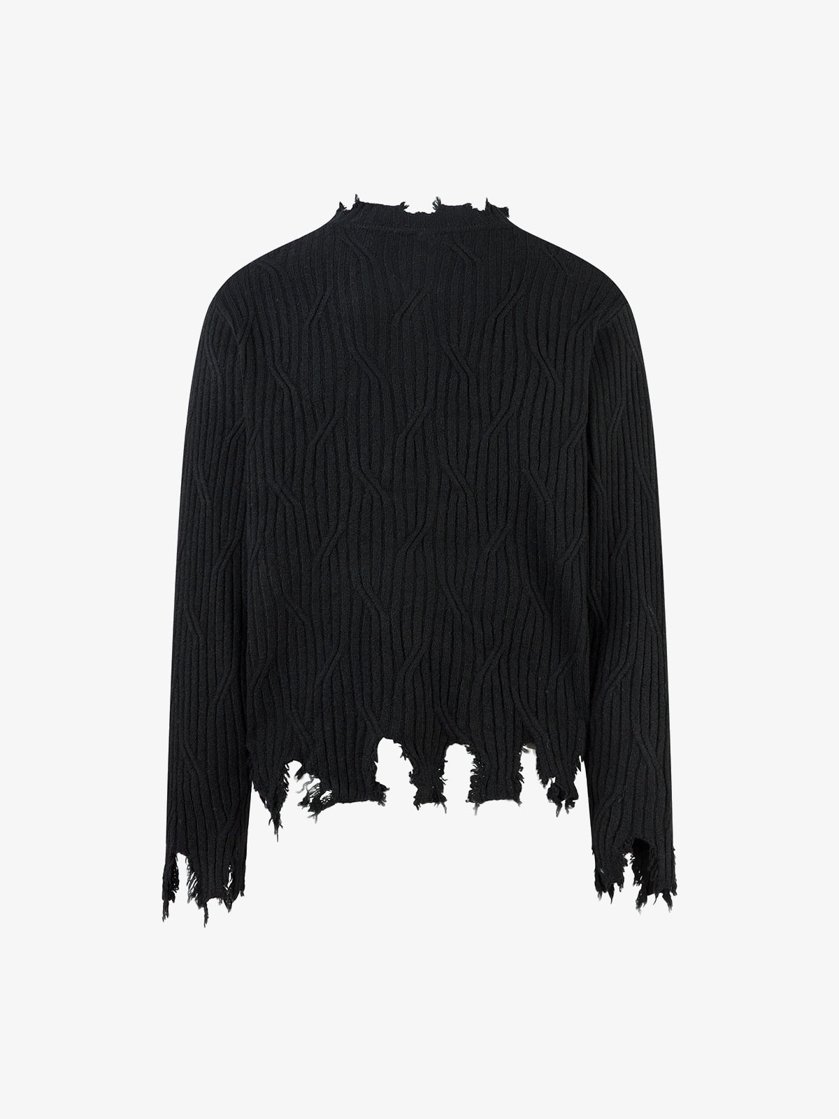 Knitted Distressed Diamond Pattern Raw Edge Sweater