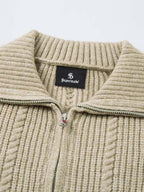 Knitted Vintage Floral Wheat Ear Pattern Double Zip Sweater