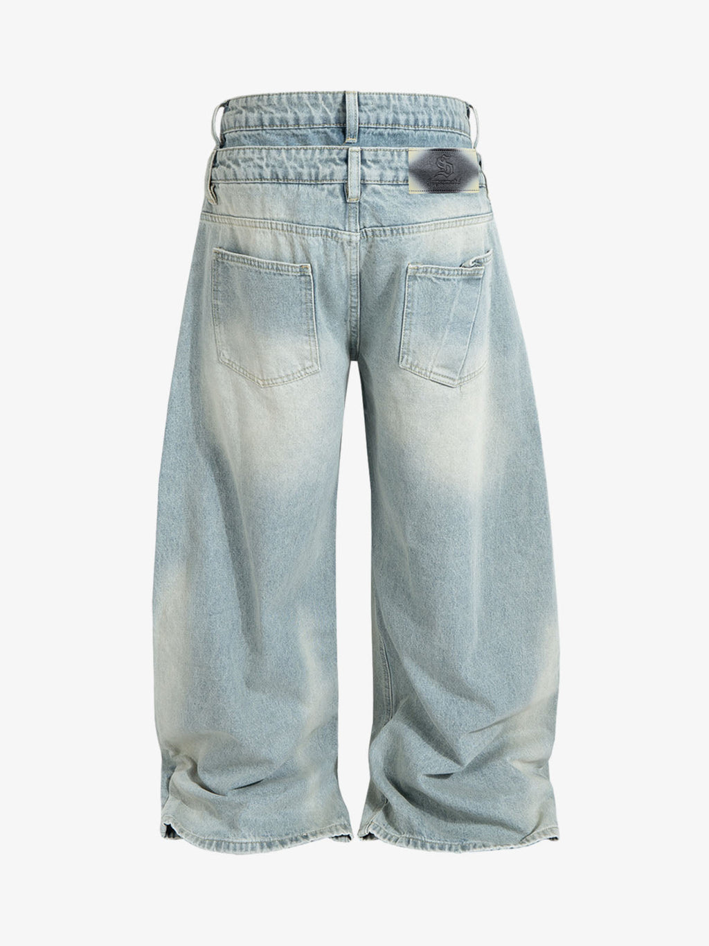 Layered Waist Vintage Washed Wide Leg Jeans