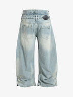 Layered Waist Vintage Washed Wide Leg Jeans