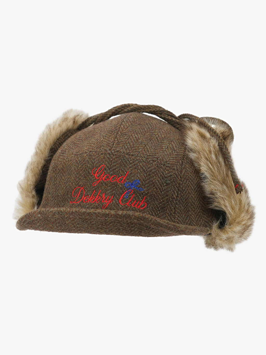 Retro Tweed Plush Earflap Embroidered Letter Cap
