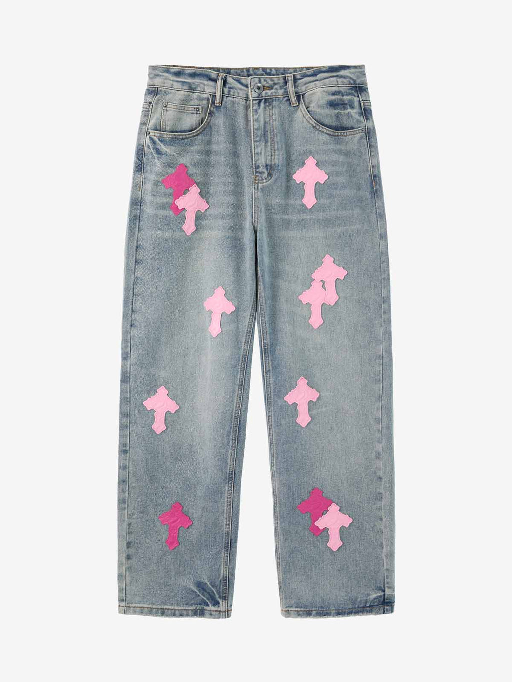 Vintage Washed Cross Patch Straight Leg Denim Jeans - 2605