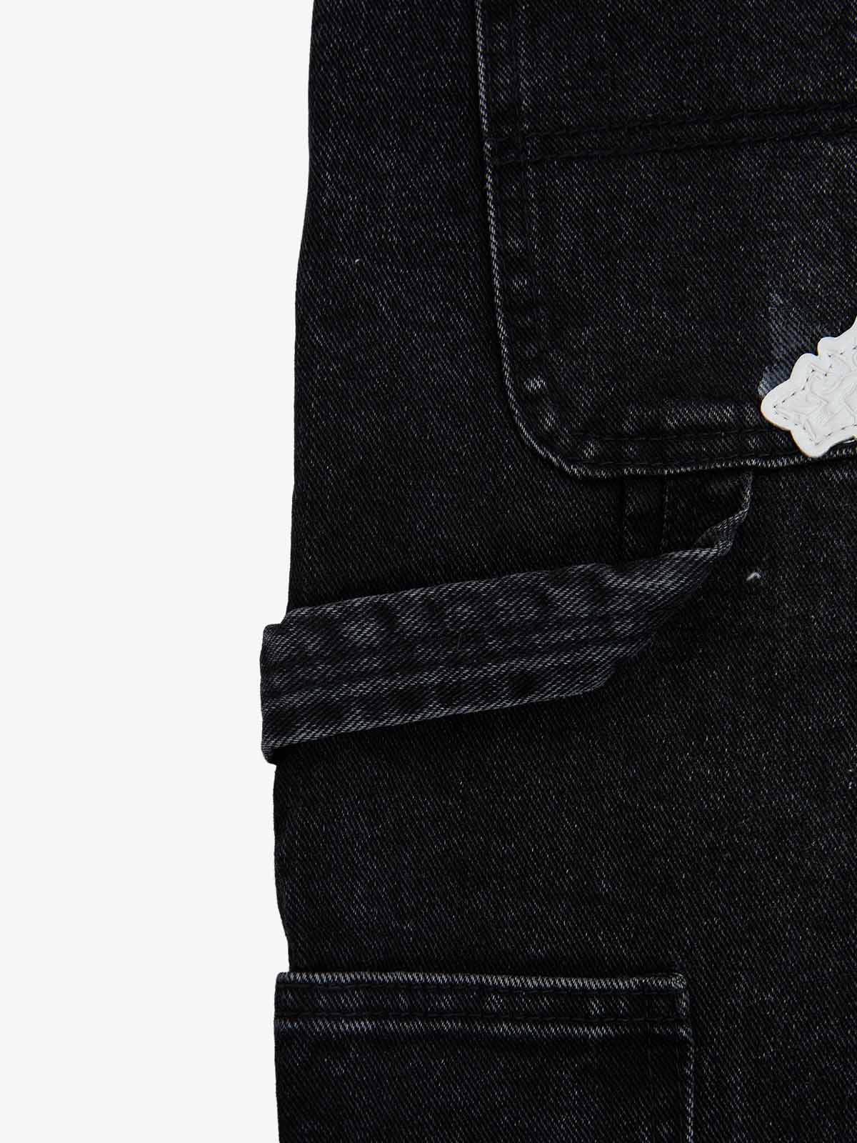 Distressed Cross Patchwork Baggy Denim Jeans - 2613