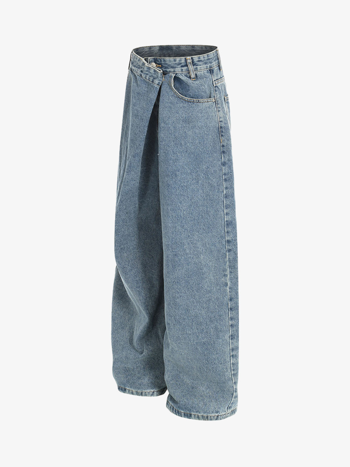 Asymmetric Layered Waist Wide Leg Denim Jeans