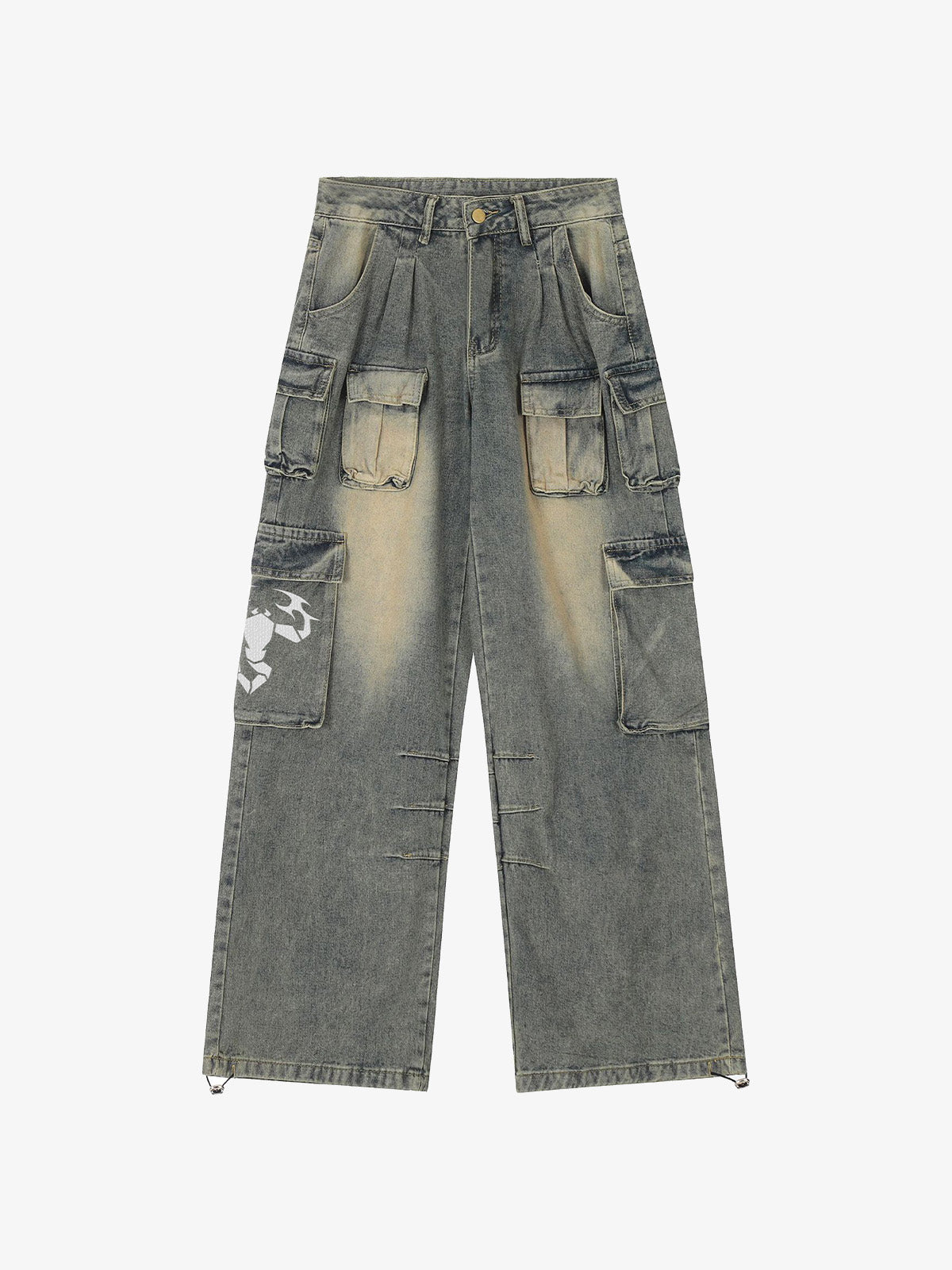 Washed Scorpion Print Multi Pocket Cargo Pants