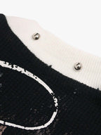 Gothic Cross Print Studded Collar Waffle Knit Graphic T-Shirt