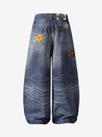 Washed Graffiti Patchwork Print Jeans