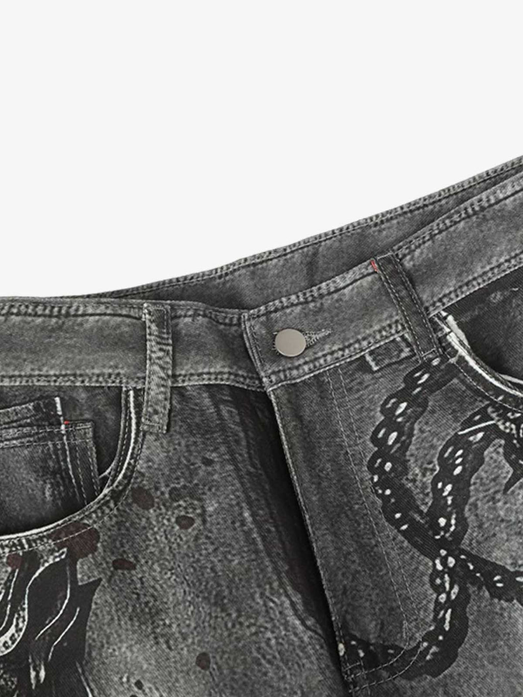 Abstract Graphic Print Wide Leg Barrel Jeans