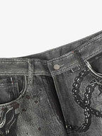 Abstract Graphic Print Wide Leg Barrel Jeans
