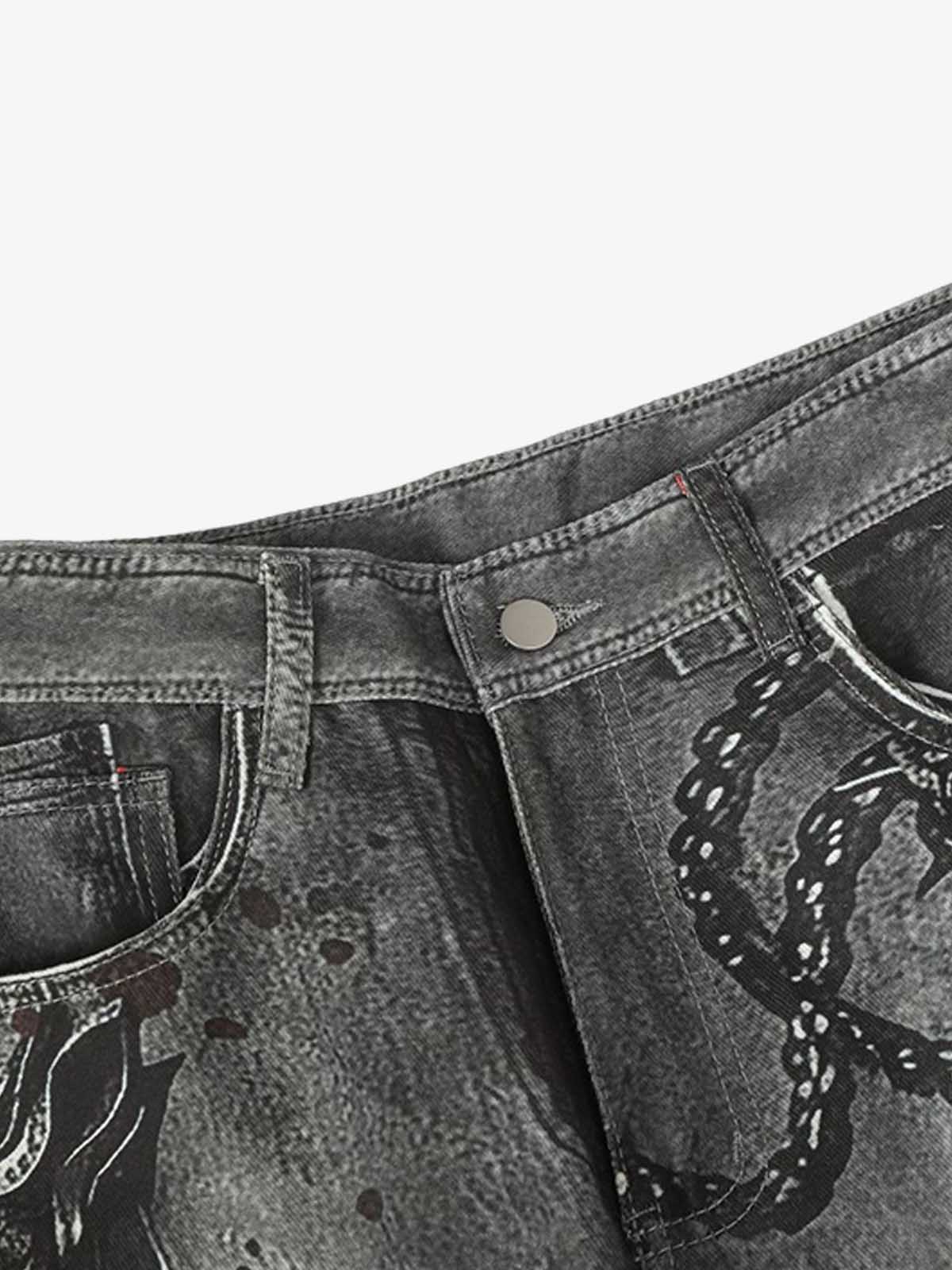 Abstract Graphic Print Wide Leg Barrel Jeans