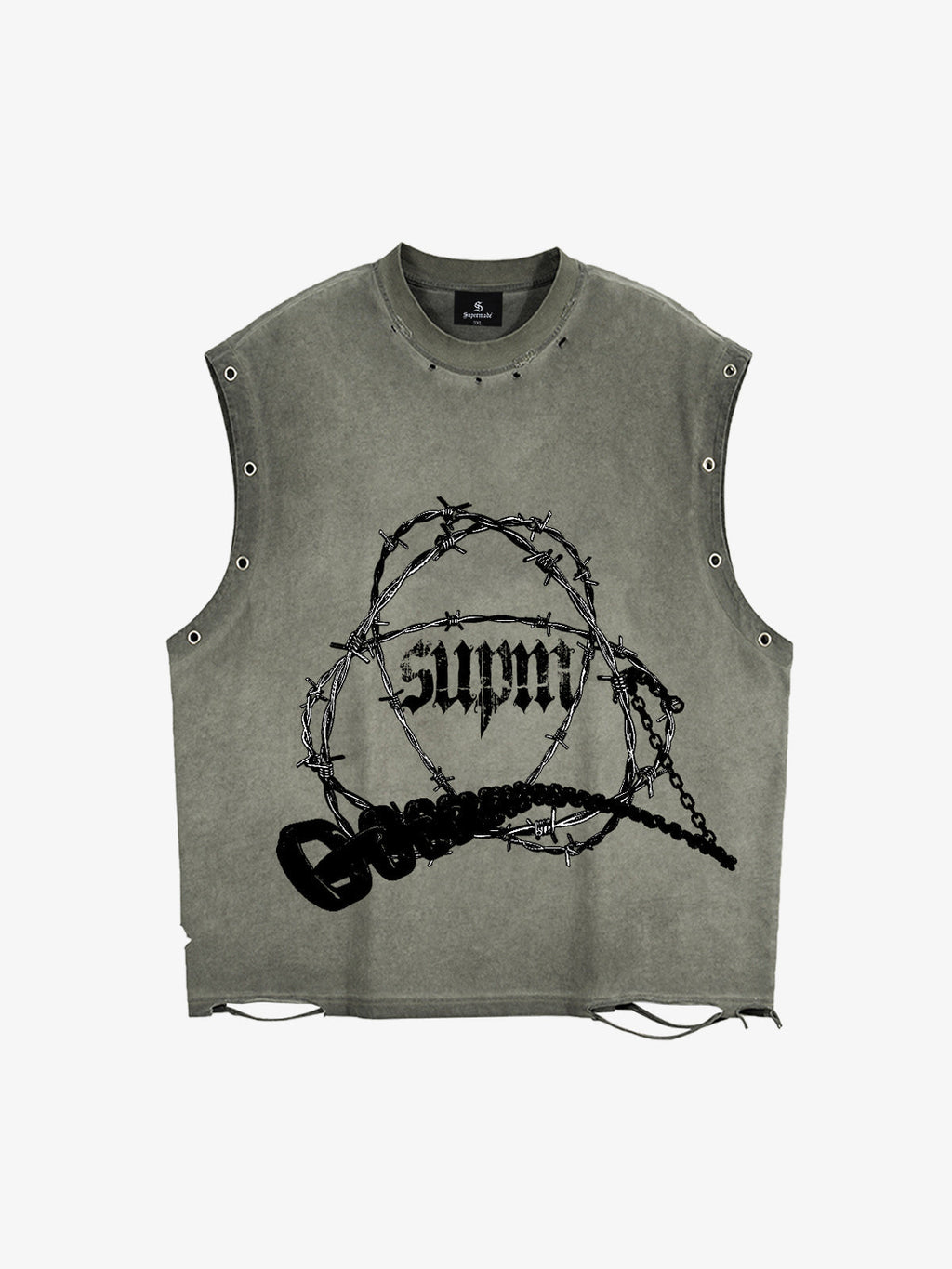 Barbed Wire Chain Graphic Sleeveless Vest
