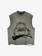 Barbed Wire Chain Graphic Sleeveless Vest