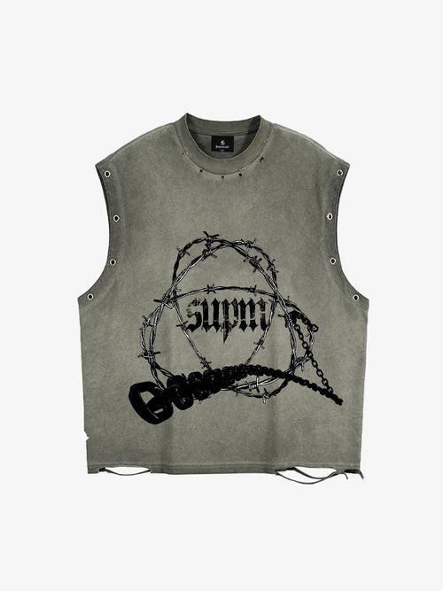 Barbed Wire Chain Graphic Sleeveless Vest