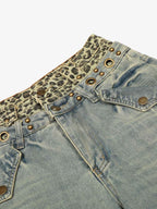 Y2K Double Waistband Leopard Print Wide Leg Jeans